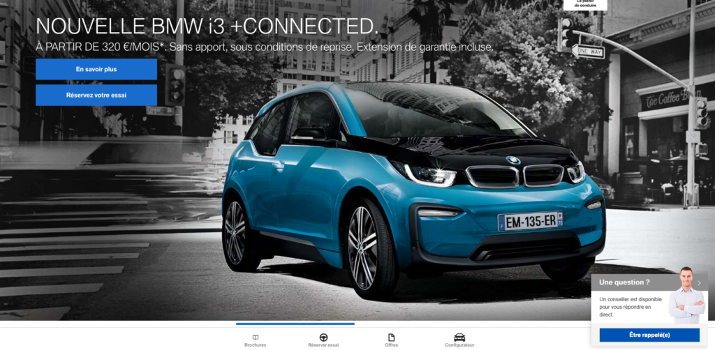 Capture d'écran du site internet de BMW